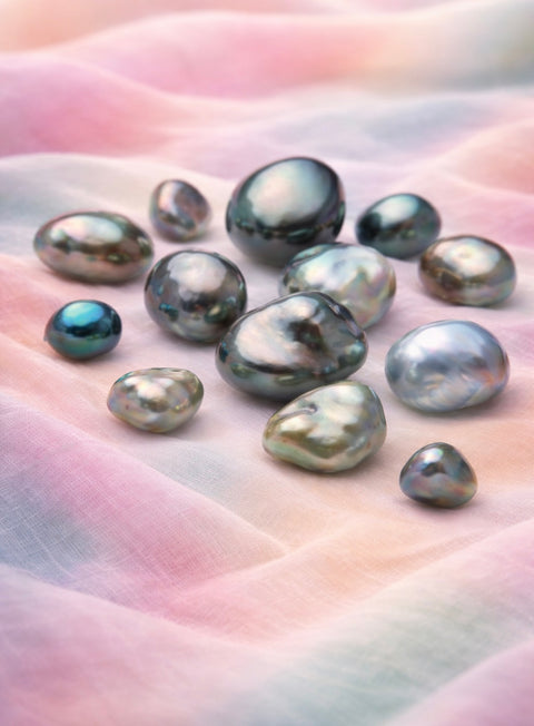 Nos keshis de Tahiti sont des perles naturelles crées dans les lagons polynésiens aux formes, tailles, nuances et reflets uniques